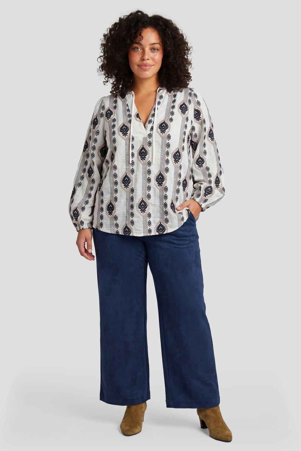 Donkerblauwe dames Exxcellent suèdelook straight leg pantalon Plus Size met effen