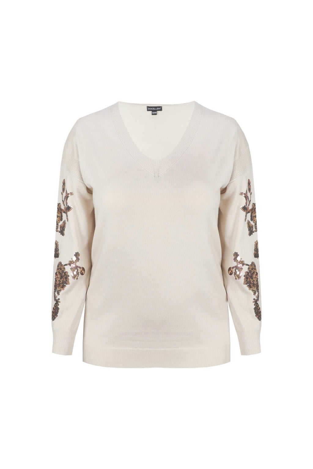 Exxcellent gebreide trui met pailletten, Plus Size - zand