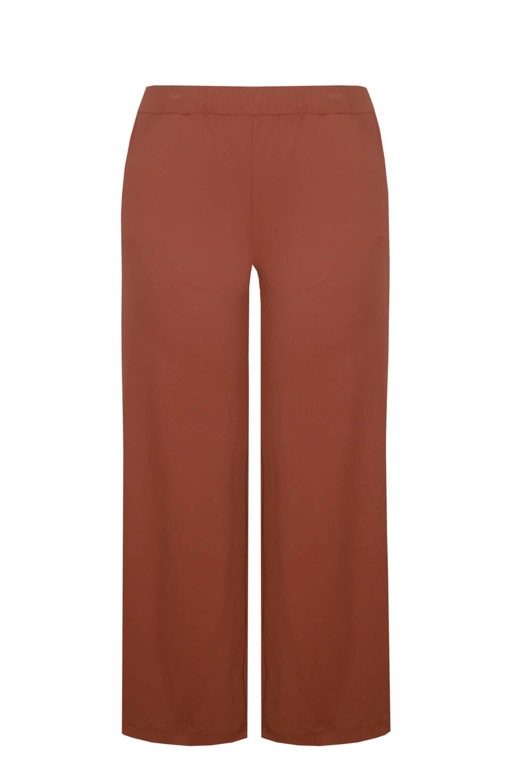 Terracottakleurige dames Exxcellent straight leg pantalon Plus Size van polyamide met effen
