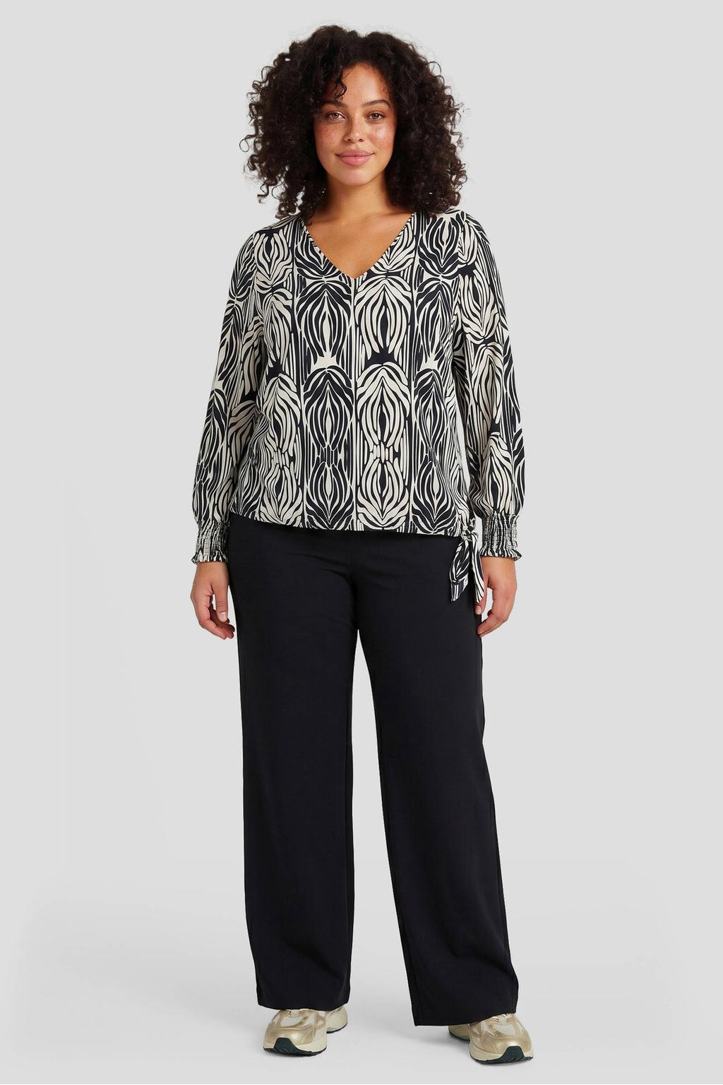 Zwarte dames Exxcellent straight leg pantalon Plus Size van polyamide met effen