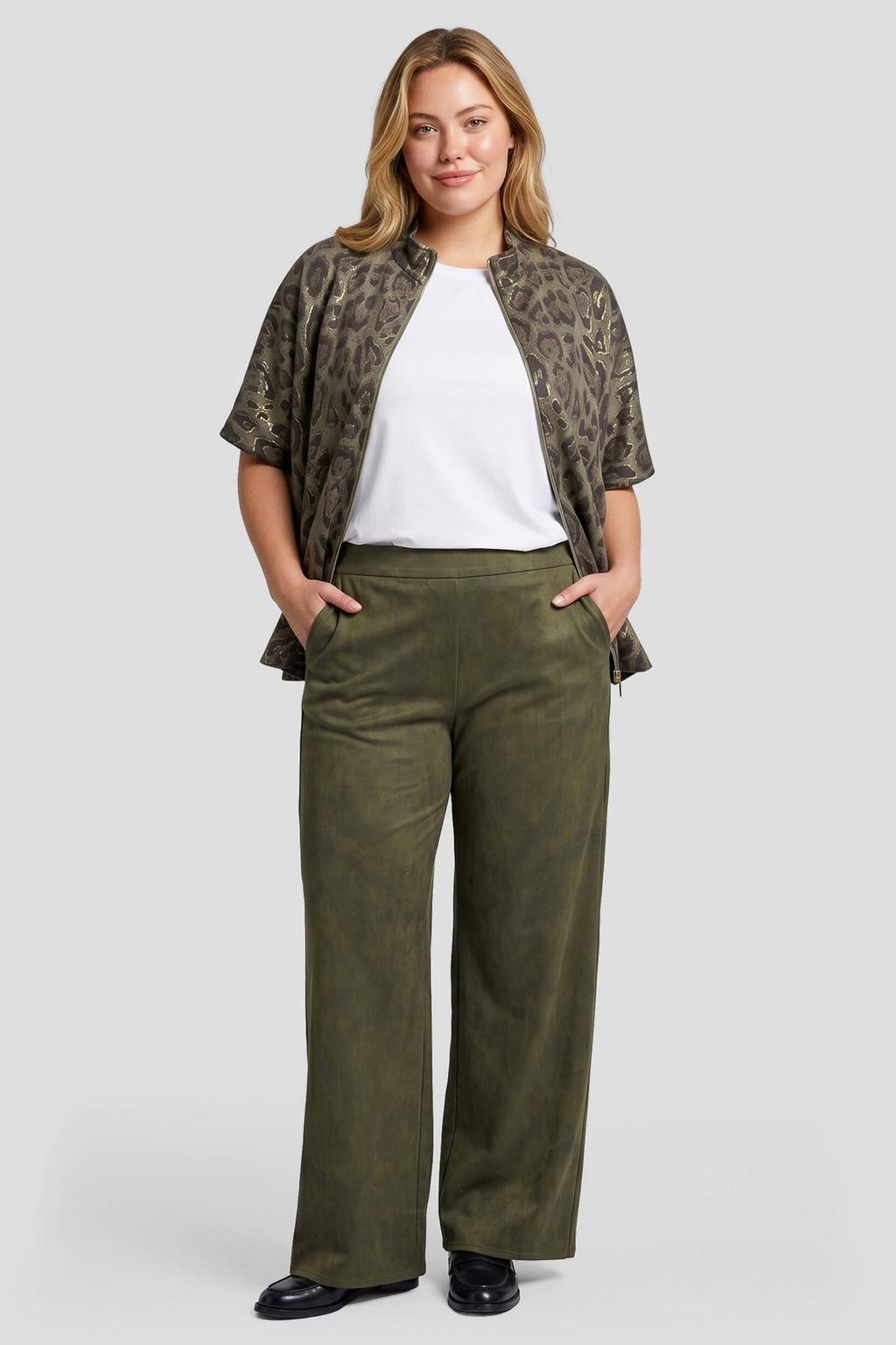 Exxcellent jacket Plus Size met panterprint - olijfgroen