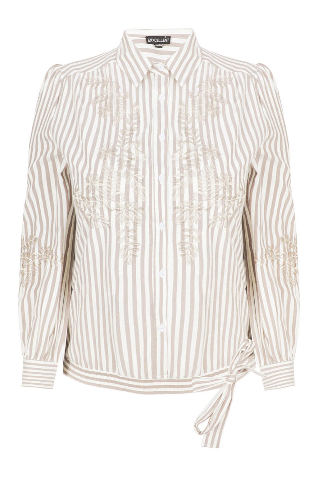 Multi en donkerblauwe dames Exxcellent gestreepte blouse Plus Size meerkleurig van viscose met lange mouwen, klassieke kraag en knoopsluiting