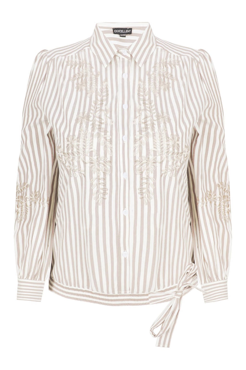Multi en donkerblauwe dames Exxcellent gestreepte blouse Plus Size meerkleurig van viscose met lange mouwen, klassieke kraag en knoopsluiting