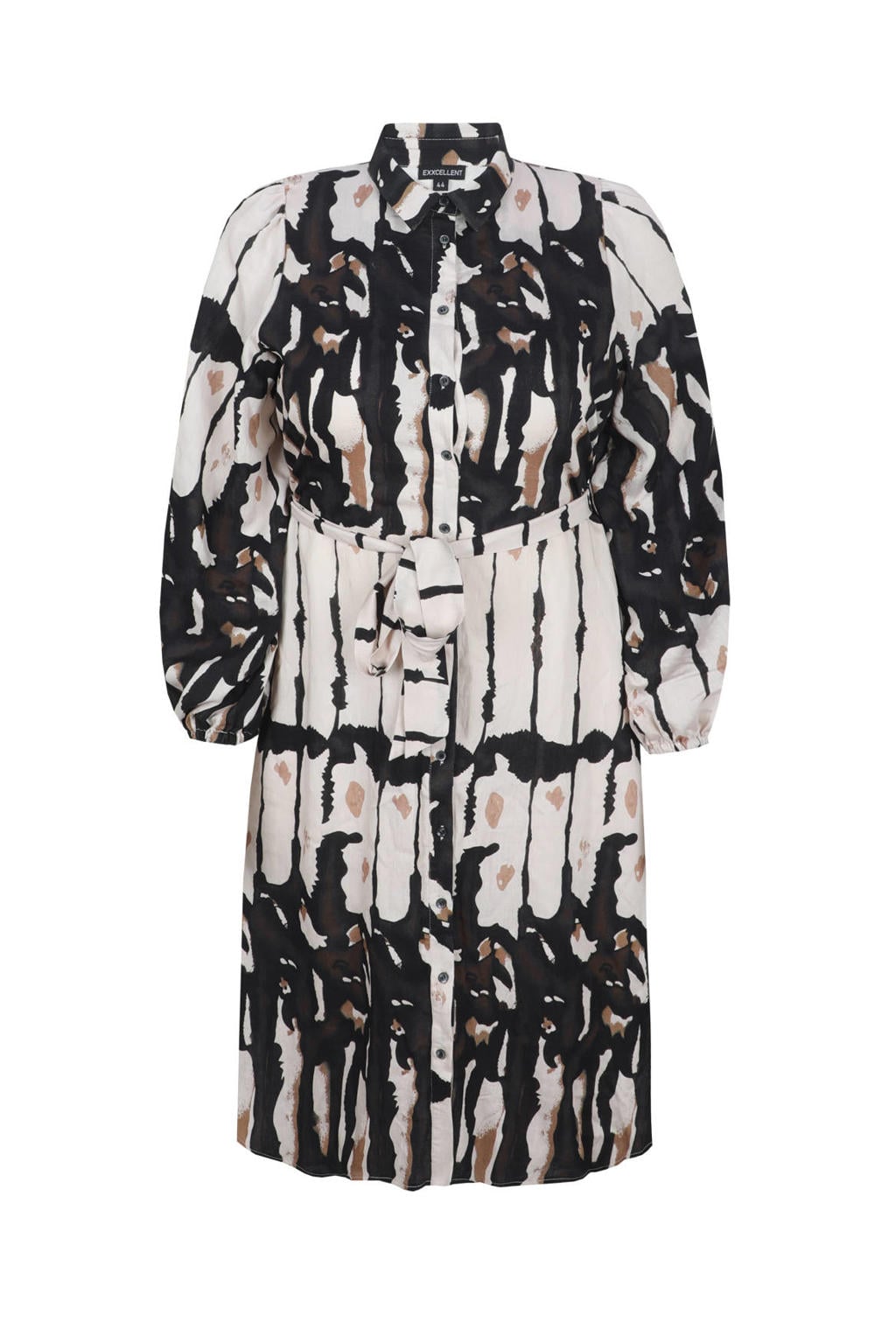 Exxcellent midi jurk Plus Size met ceintuur en print - bruin
