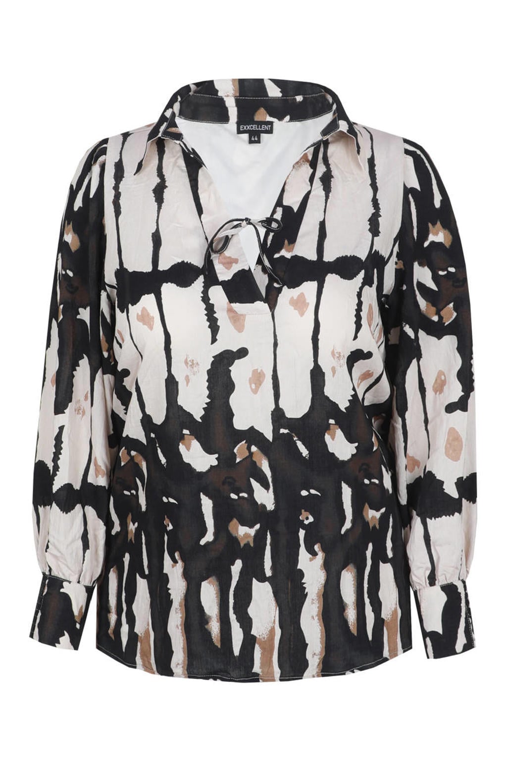 Bruin, zand en camelkleurige dames Exxcellent blousetop Plus Size van rayon met lange mouwen en knoopsluiting