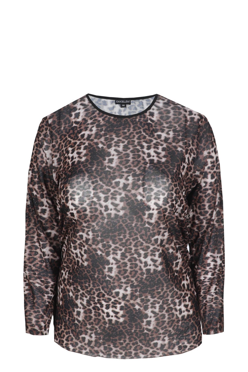 Multi, zand en bruine dames Exxcellent top Plus Size meerkleurig van polyamide met panterprint en lange mouwen