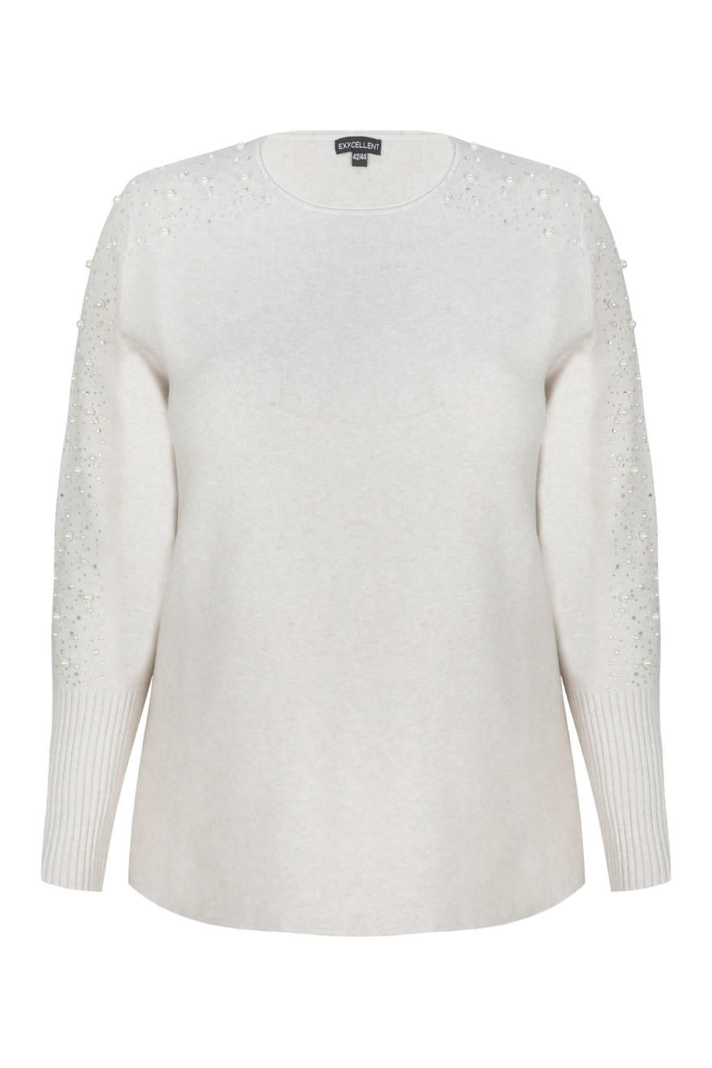 Exxcellent gebreide trui met parels Plus Size - zand