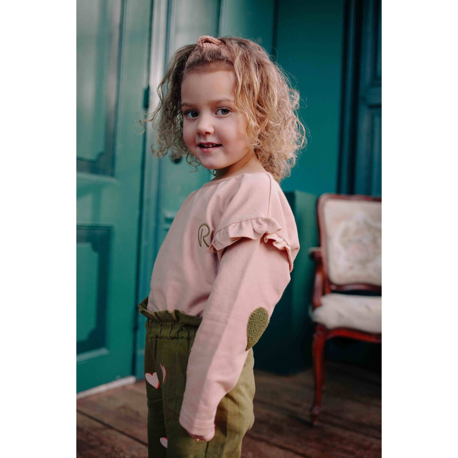 Riffle Amsterdam sweater met ruches roze
