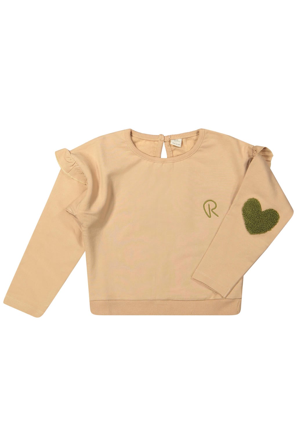 Roze meisjes Riffle Amsterdam sweater met effen, lange mouwen, ronde hals, knoopsluiting en ruches