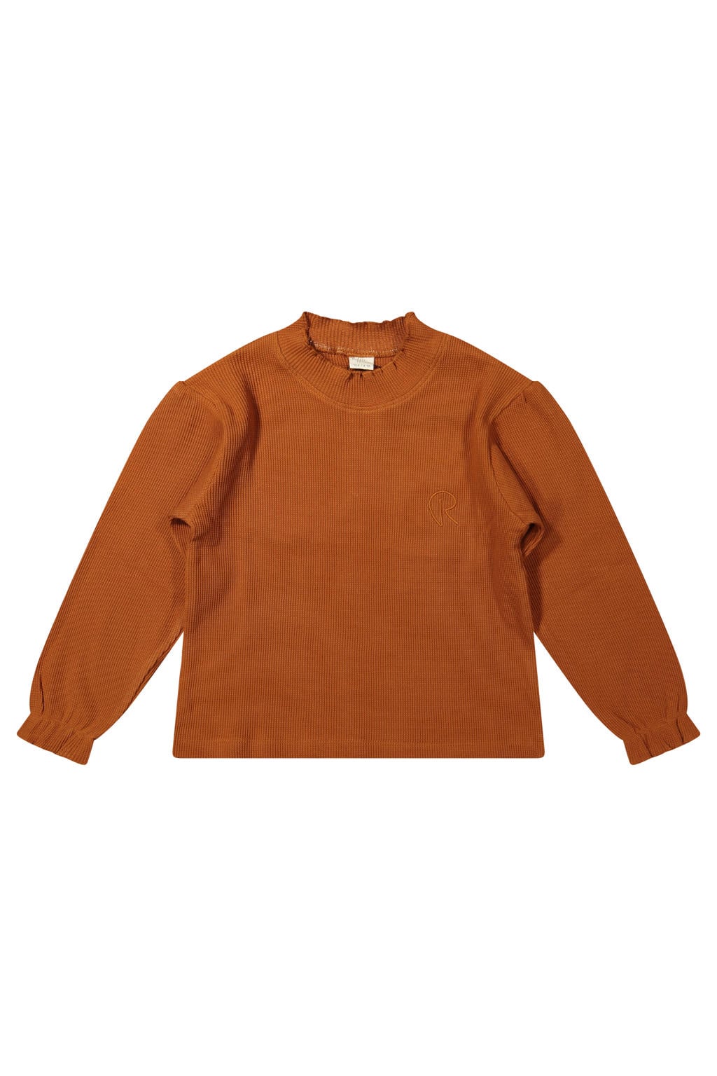 Brique meisjes Riffle Amsterdam rechtvallende longsleeve van stretchkatoen met effen, lange mouwen, opstaande kraag en ruches