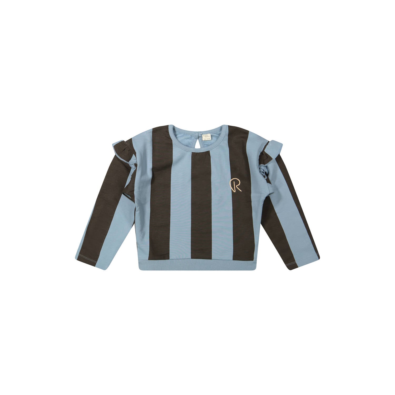 Riffle Amsterdam gestreepte sweater met ruches donkerbruin lichtblauw