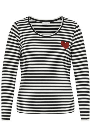 regular fit gestreepte blouse met borduursels Plus Size - zwart