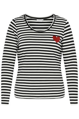 regular fit gestreepte blouse met borduursels Plus Size - zwart