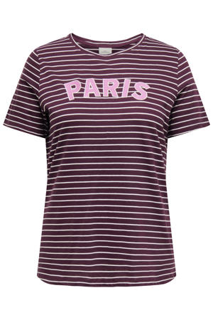 gestreept T-shirt met borduursels Plus Size - donkerrood