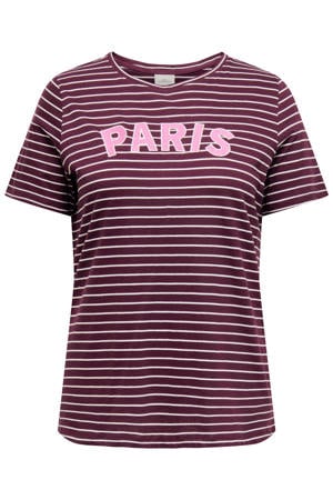 gestreept T-shirt met borduursels Plus Size - donkerrood