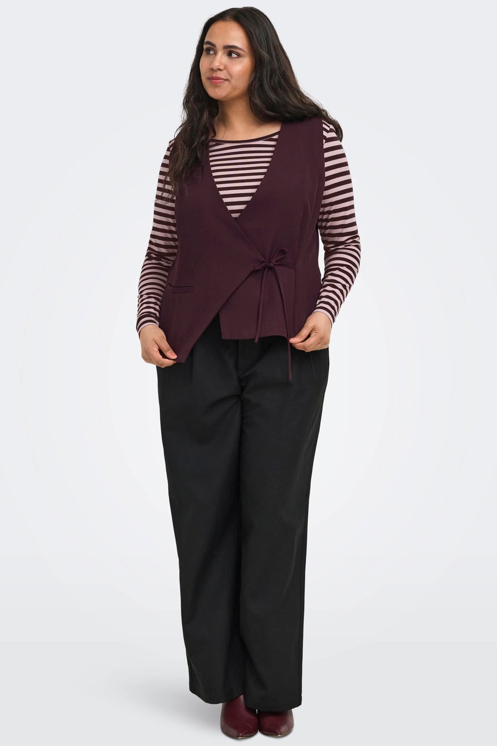 ONLY CARMAKOMA Carbodil L/S O-Neck Blouse Jrs Plus Size - bruin