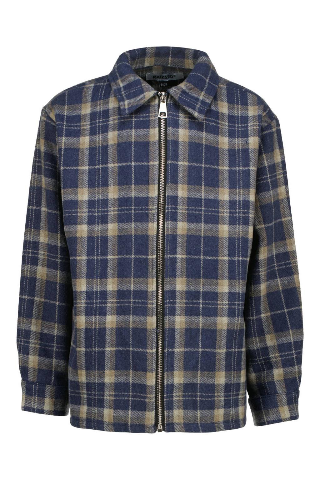 Blauwe jongens Raizzed geruit overshirt van polyester met lange mouwen en klassieke kraag