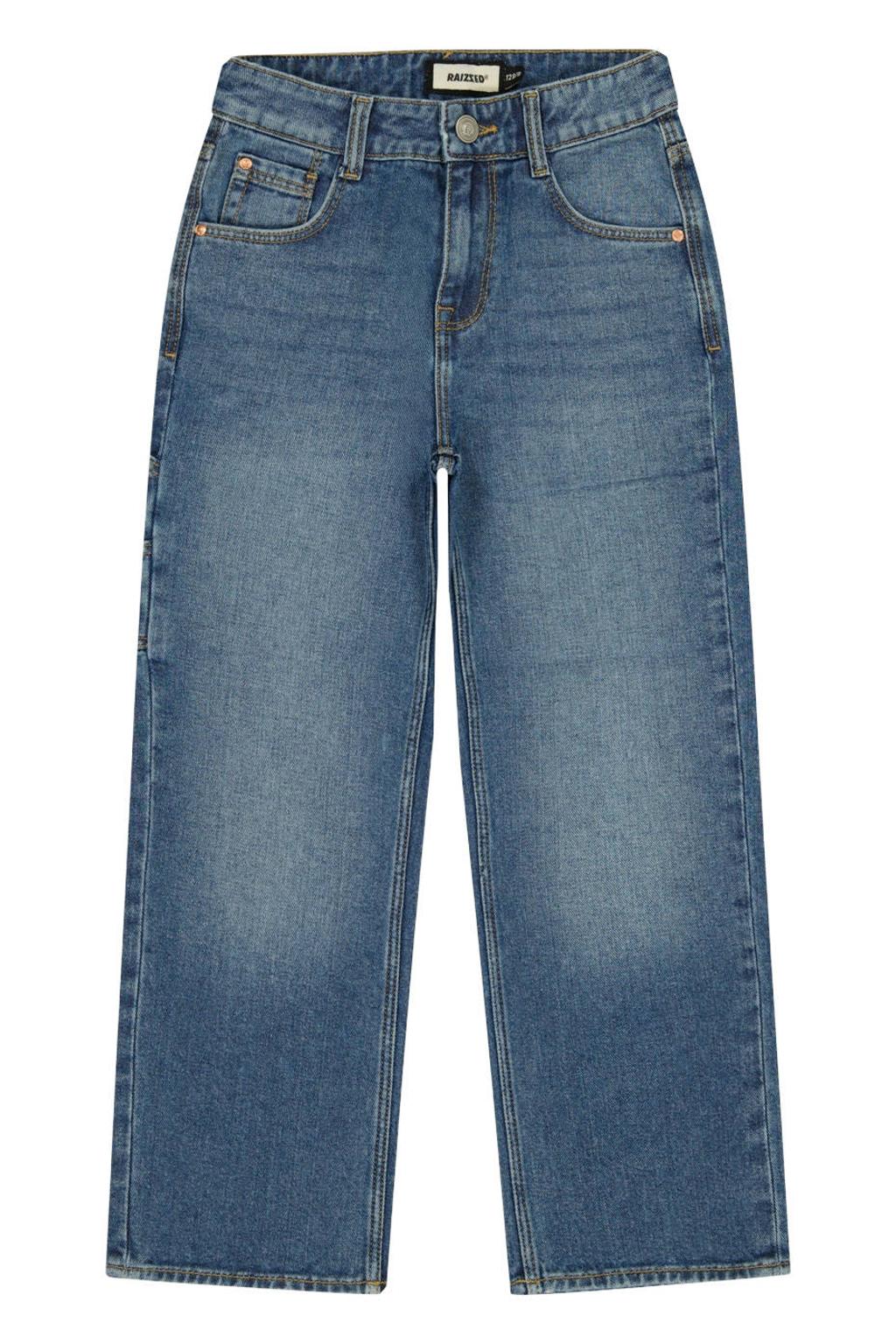 Medium blue denim jongens Raizzed Hanoi baggy carpenter jeans van denim met regular waist, rits- en knoopsluiting en effen