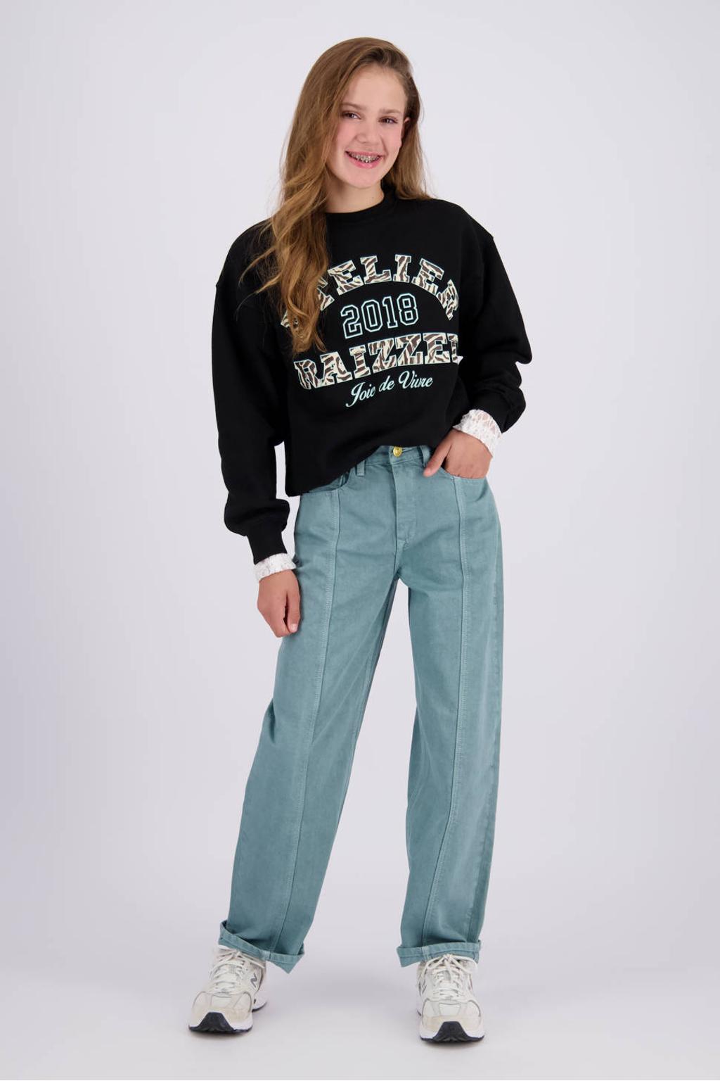 Zwarte meisjes Raizzed sweater met printopdruk, lange mouwen en ronde hals