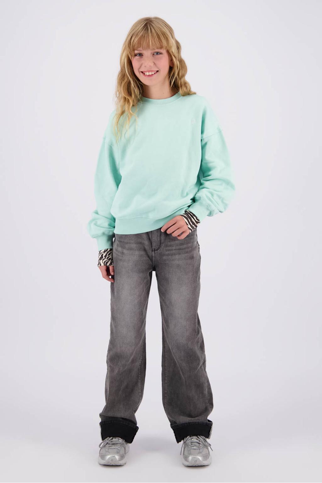 Mintgroene meisjes Raizzed sweater met printopdruk, lange mouwen en ronde hals