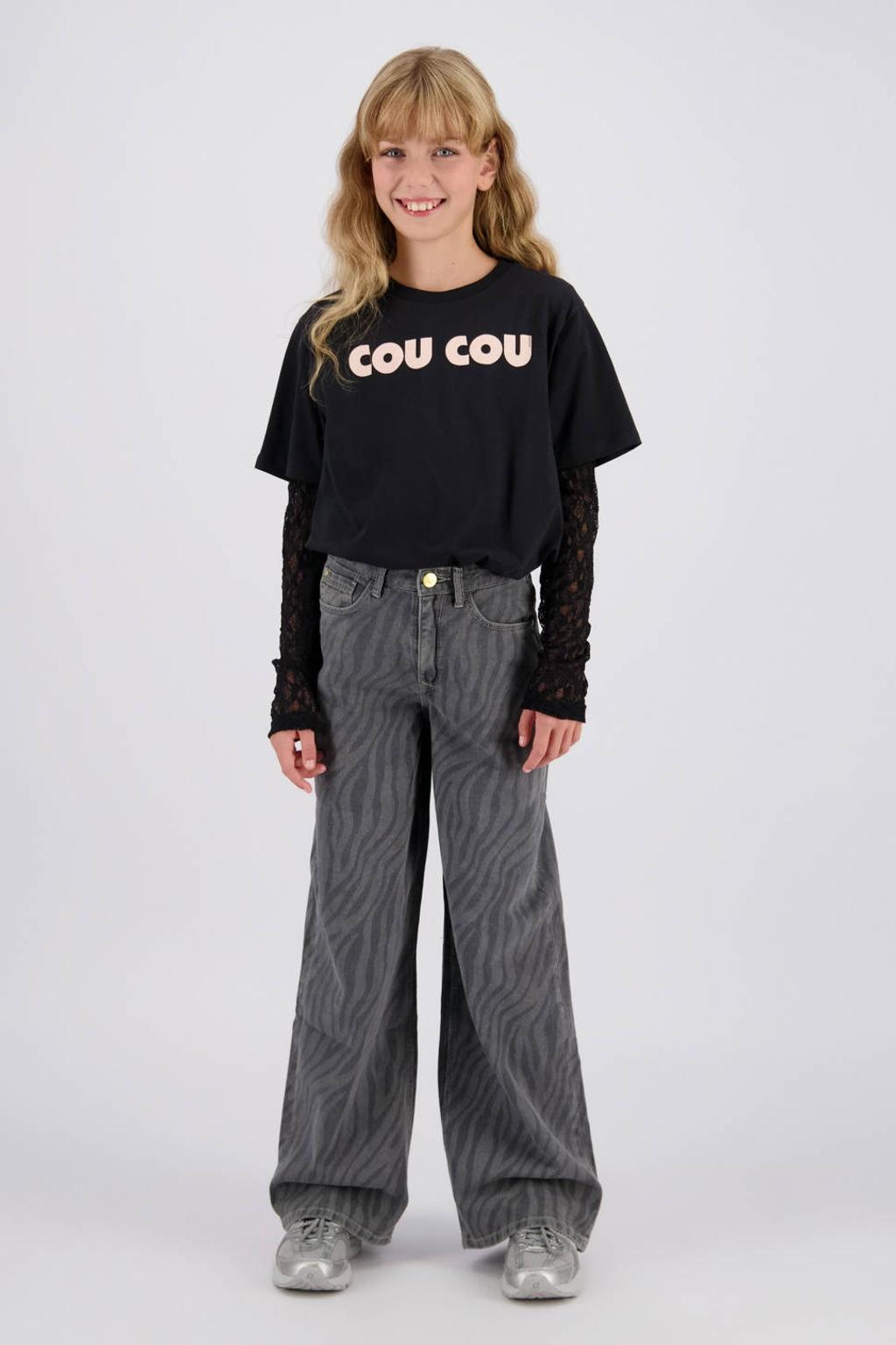 Grey denim meisjes Raizzed Monaco Zebra high waist wide leg jeans van denim met rits- en knoopsluiting en effen