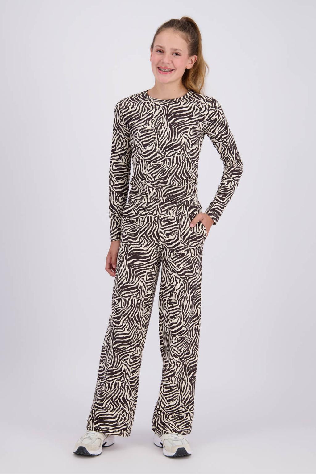 Bruin en beige jongens Raizzed wide leg flared broek van katoen met high waist