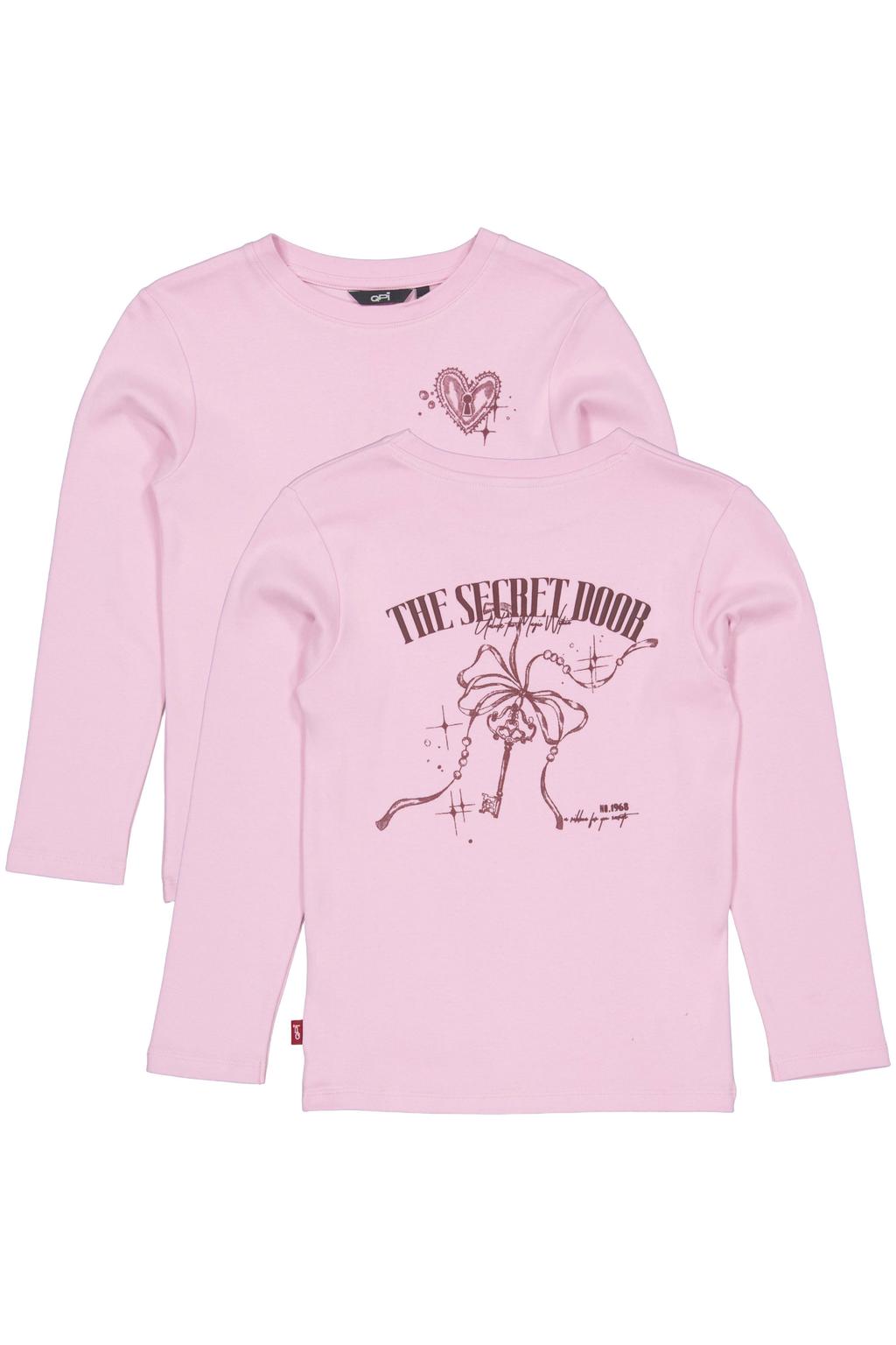 Roze meisjes QPI longsleeve van katoen met backprint, lange mouwen en ronde hals
