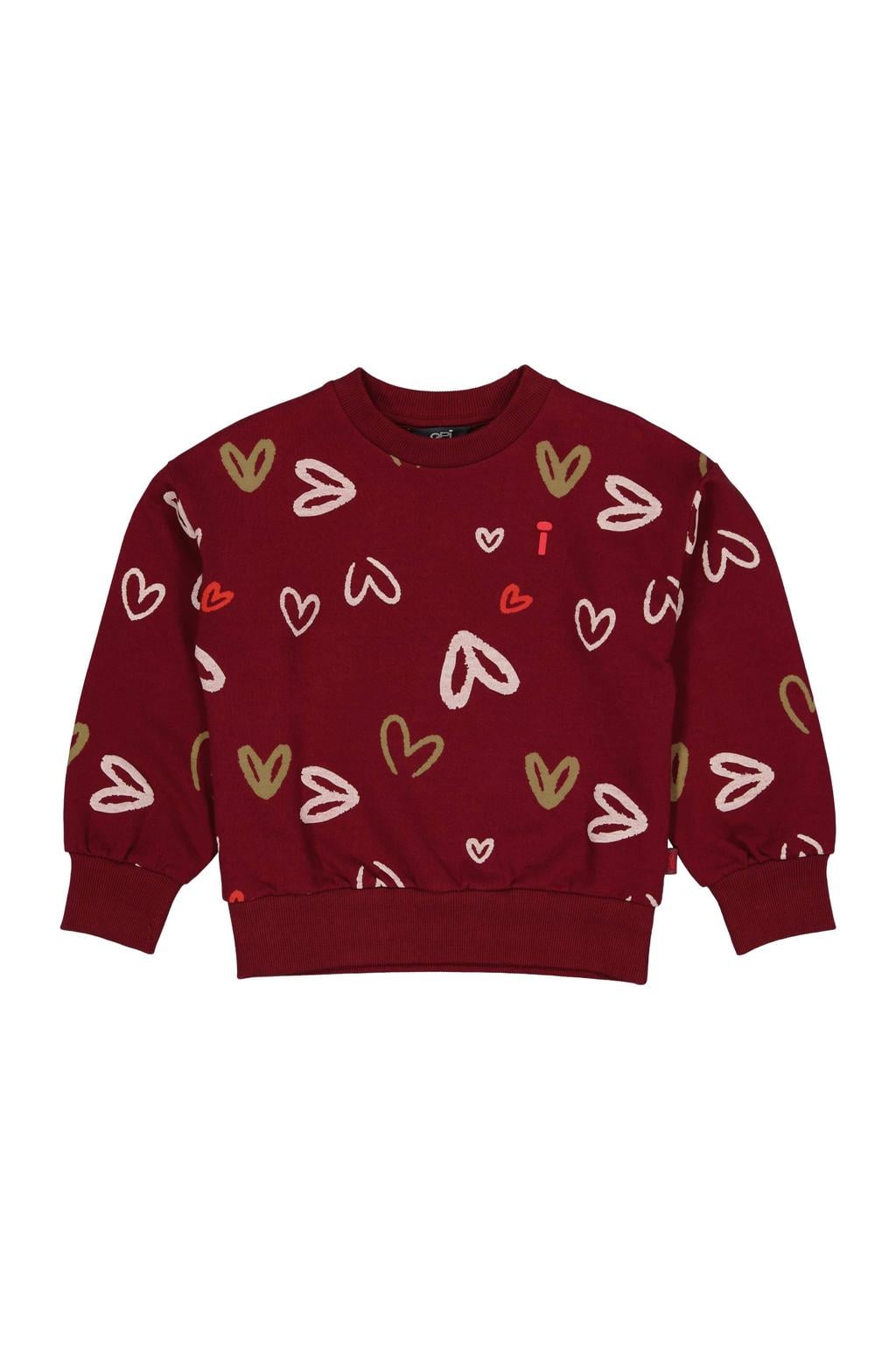QPI sweater met hartjes - donkerrood