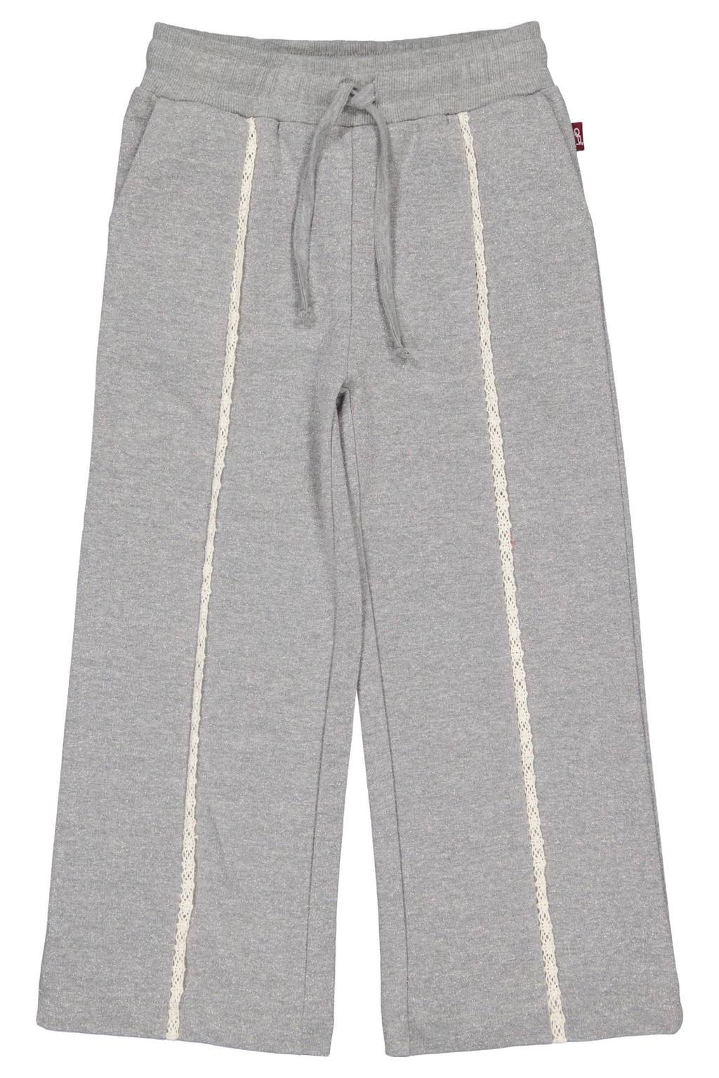 Grijze meisjes QPI gestreepte sweatpants van katoen met elastische tailleband met koord
