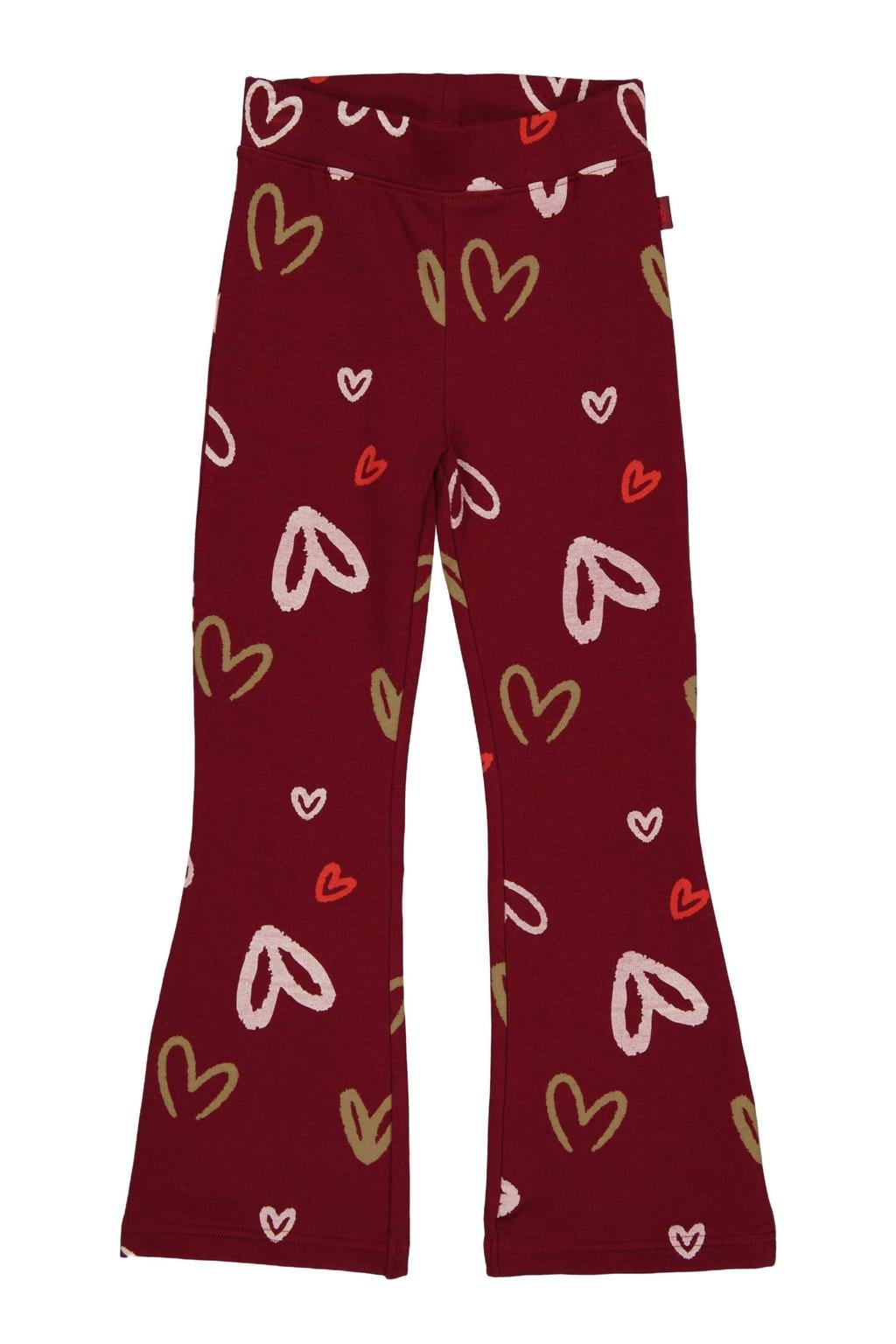 QPI flared broek met hartjes - donkerrood