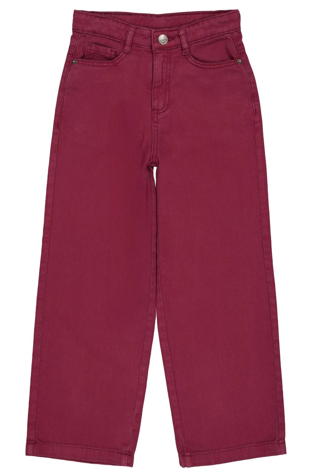 Donkerrode meisjes QPI straight leg jeans van denim met rits- en knoopsluiting en effen