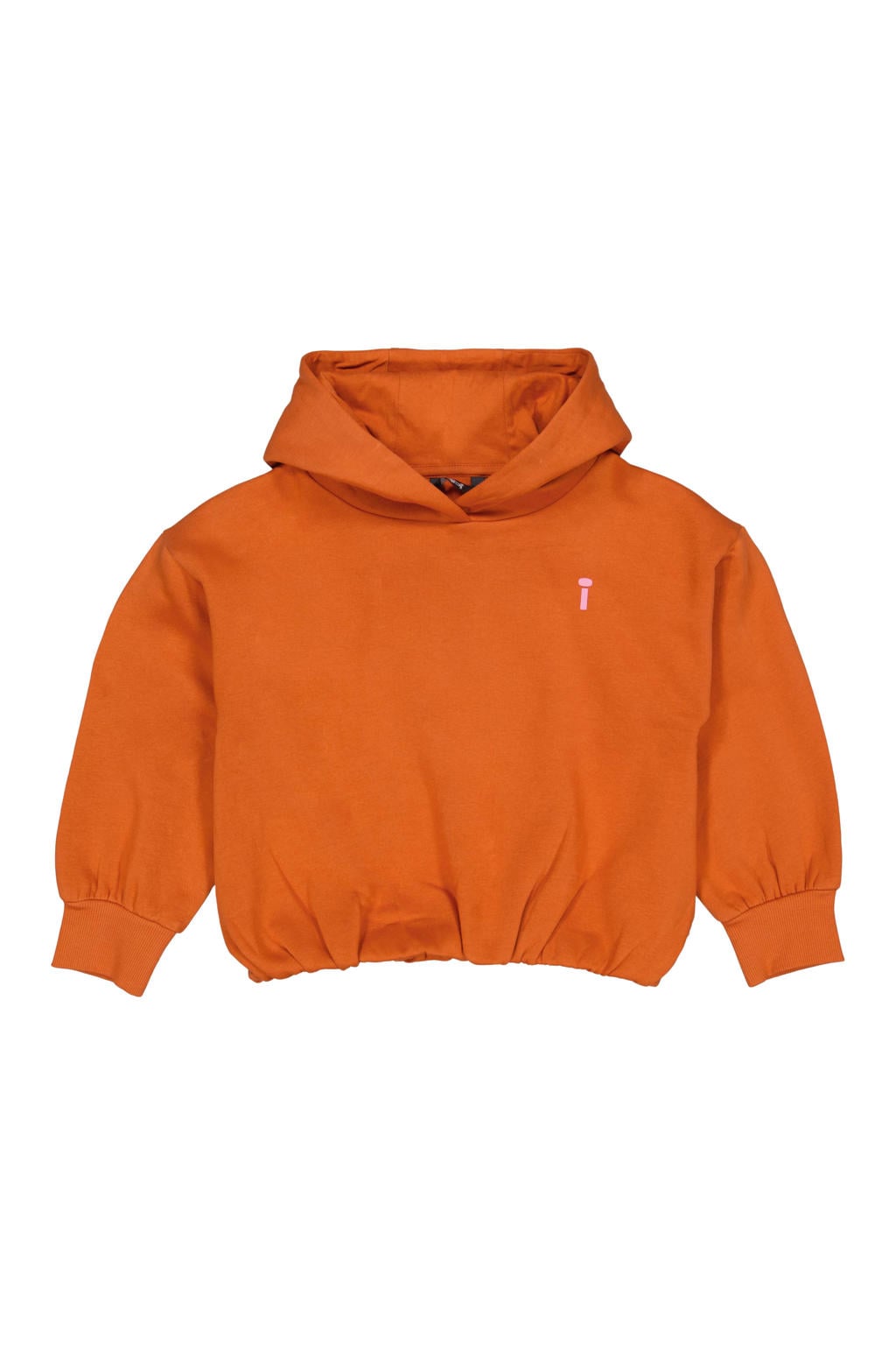 Oranje meisjes QPI hoodie van katoen met backprint, lange mouwen en capuchon