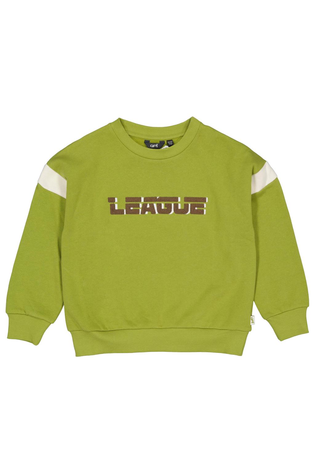 Groene jongens QPI sweater met tekst print, lange mouwen en ronde hals