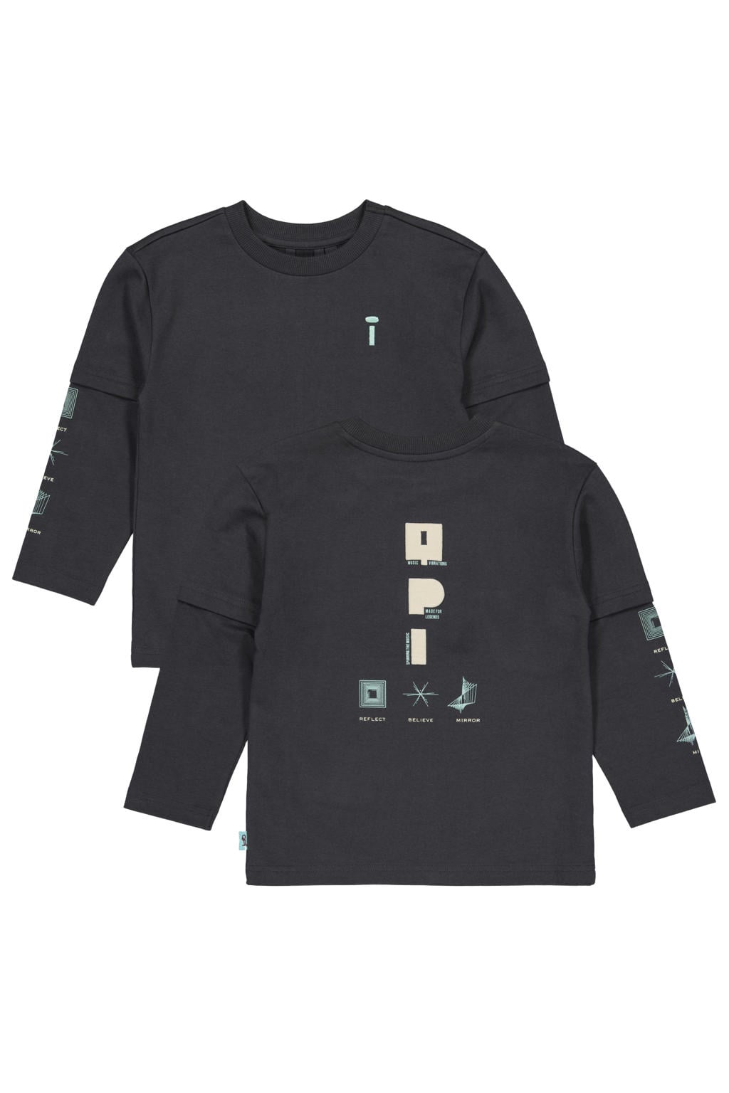 Antraciete jongens QPI sweater van katoen met backprint, lange mouwen en ronde hals
