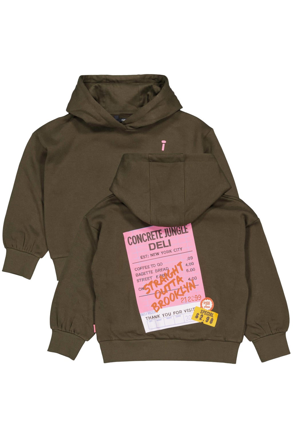 Donkergroene meisjes QPI hoodie van katoen met backprint, lange mouwen en capuchon