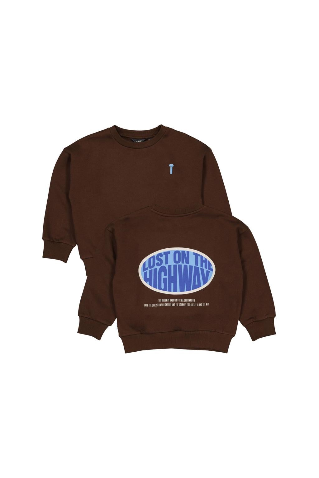 QPI sweater met backprint - bruin/blauw