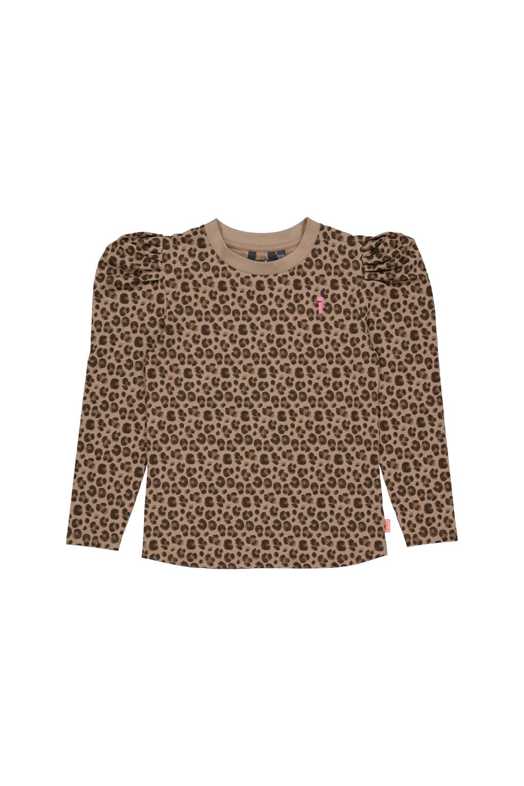 Bruine meisjes QPI longsleeve van stretchkatoen met panterprint, lange mouwen en ronde hals