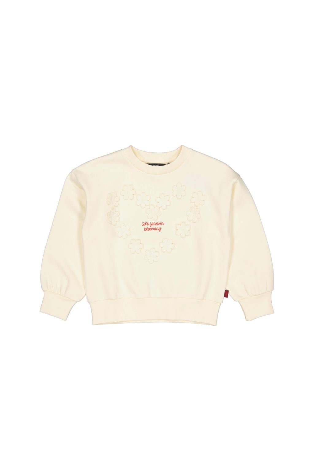 QPI gebloemde sweater met tekst - beige