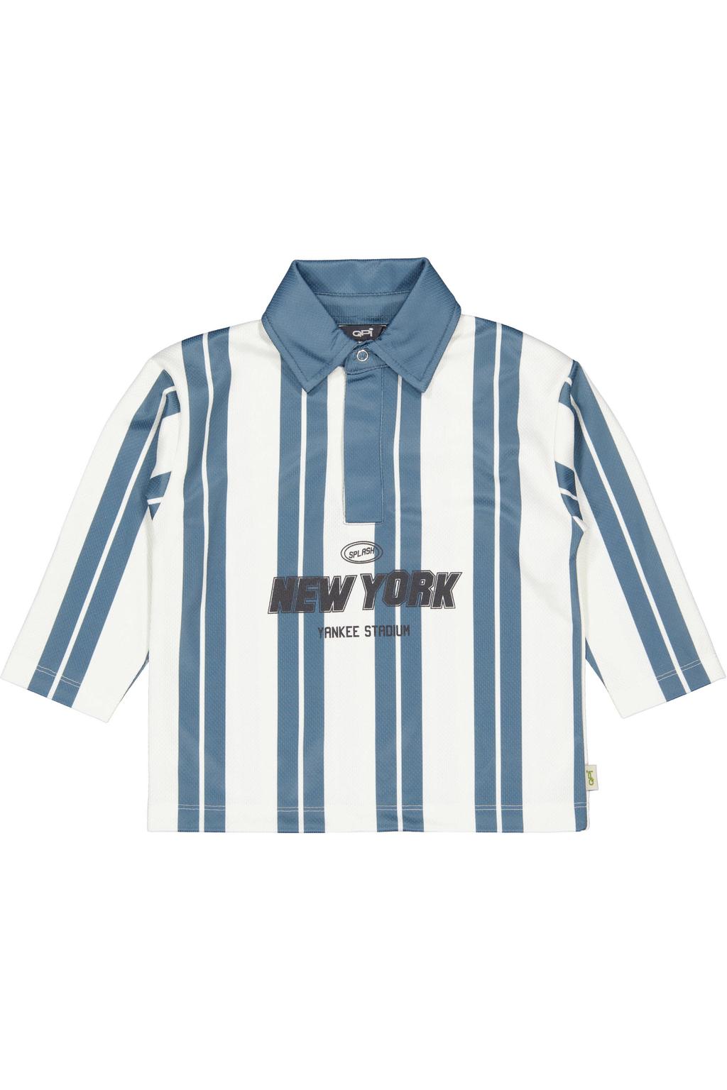 Blauw en witte jongens QPI gestreepte longsleeve van polyester met lange mouwen