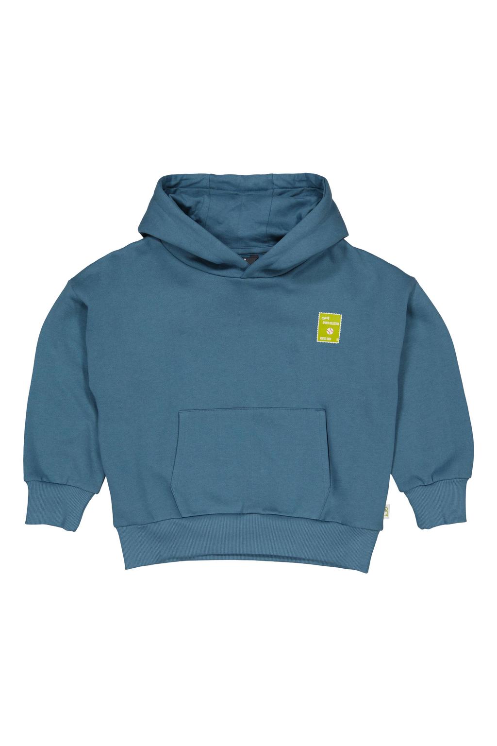 Blauwe jongens QPI hoodie van sweat materiaal met lange mouwen en capuchon