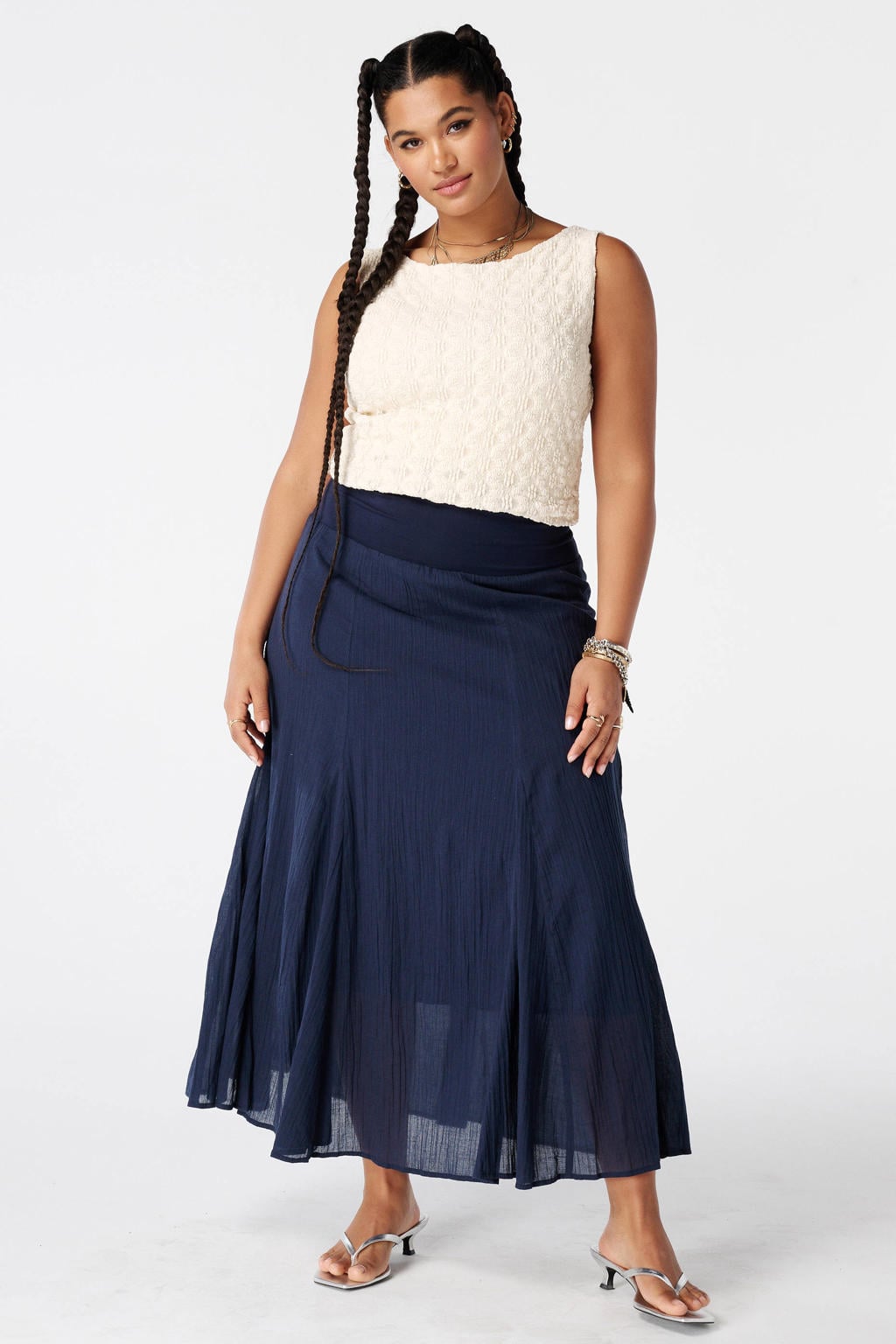 MS Mode midi ballonrok Plus Size - donkerblauw