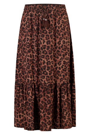 viscose uitlopend plooirok Plus Size met panterprint - bruin