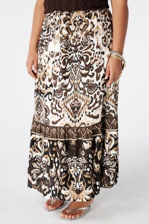 viscose uitlopend plooirok Plus Size - bruin