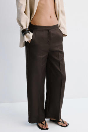 regular waist wide leg broek - donkerbruin