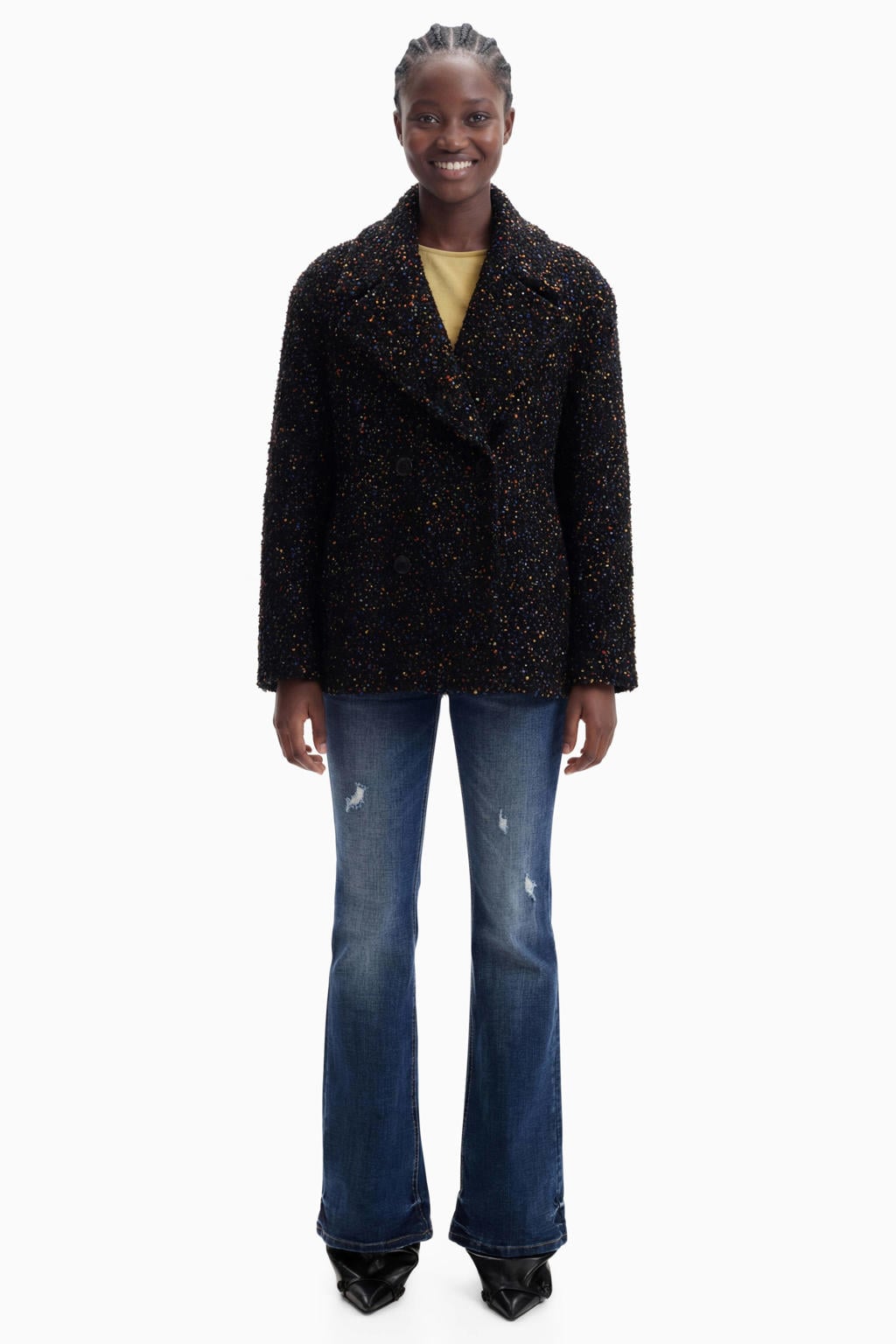 Desigual wintermantel met wol - zwart/meerkleurig