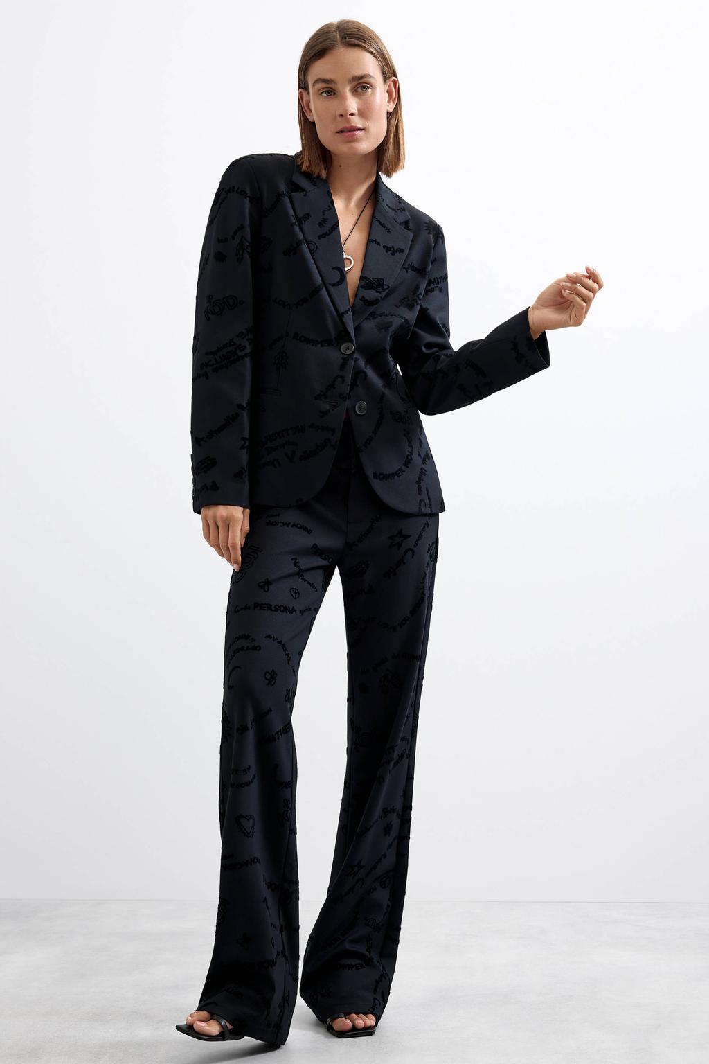 Zwarte dames Desigual regular fit blazer van viscose met lange mouwen en reverskraag