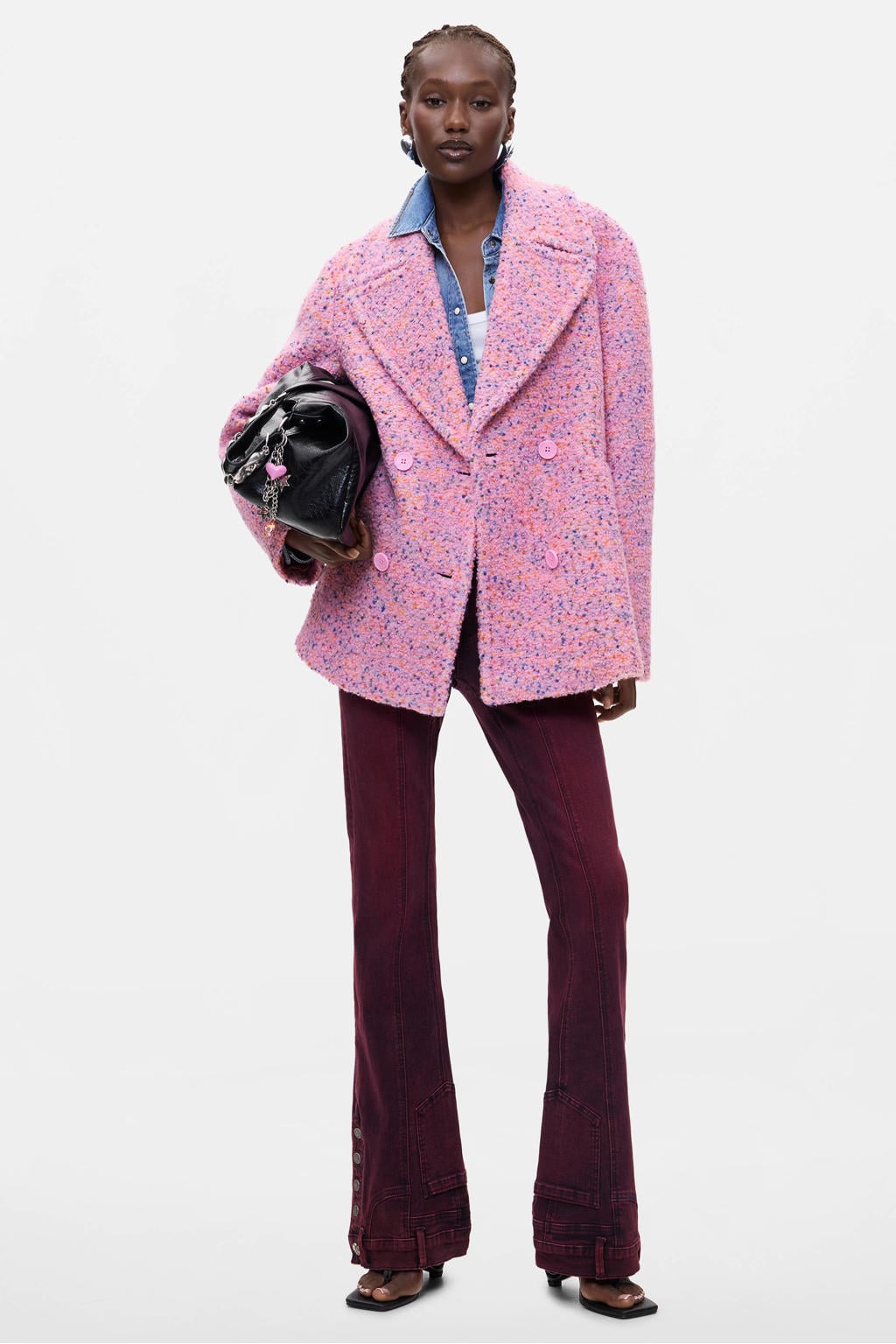Roze dames Desigual wintermantel van polyester met effen, lange mouwen en reverskraag