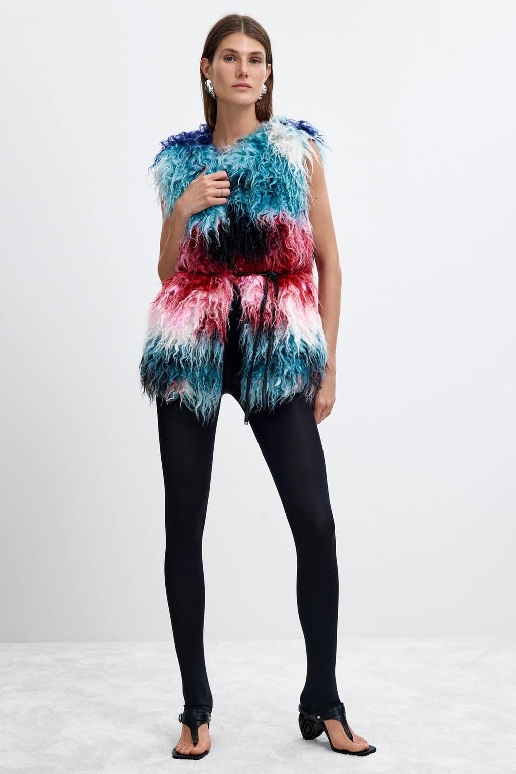 Multikleurige dames Desigual gilet meerkleurig van acryl met ronde hals