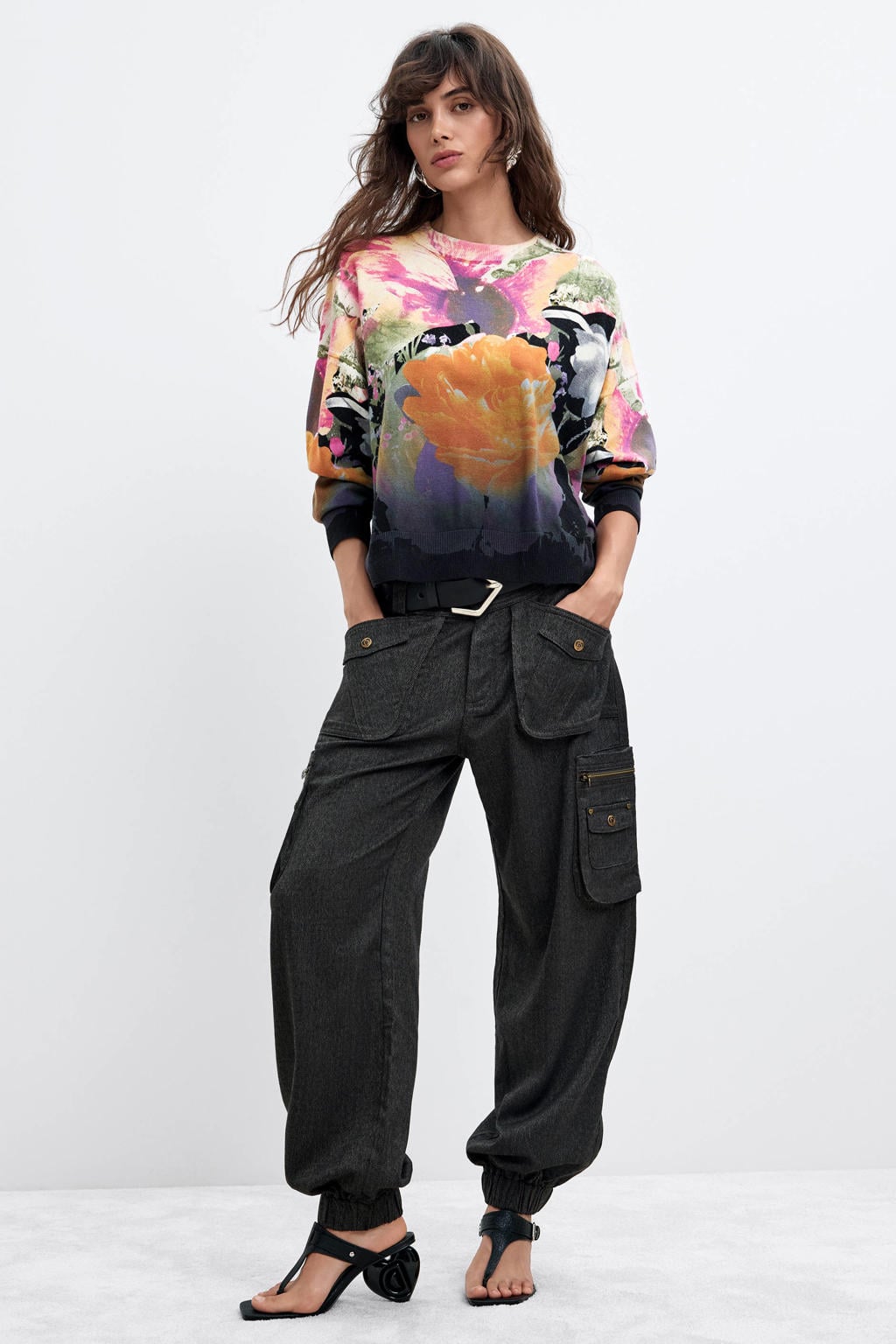 Multikleurige dames Desigual pullover en kasjmier meerkleurig met lange mouwen en ronde hals