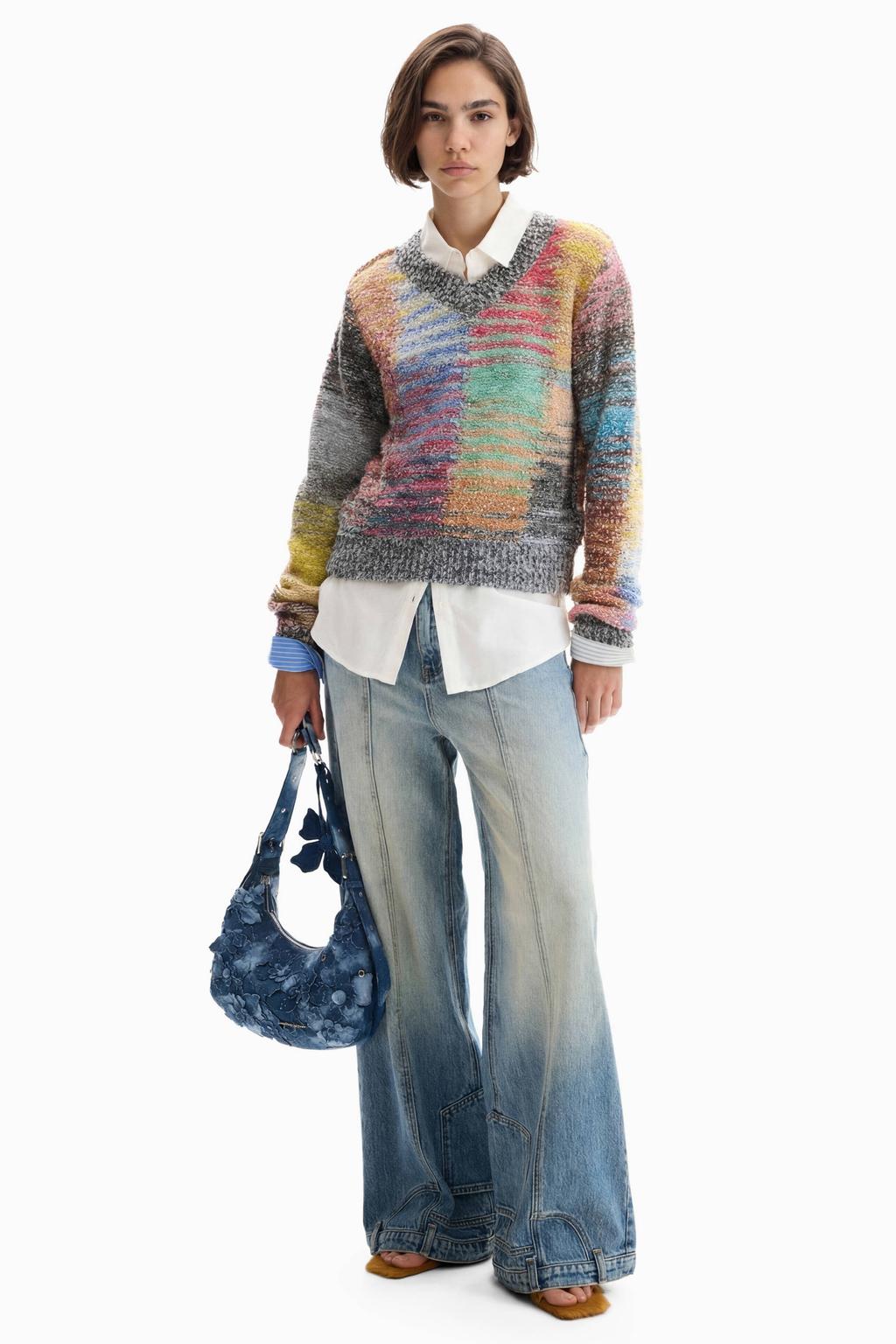 Multikleurige dames Desigual gebreide trui en wol meerkleurig met lange mouwen en ronde hals
